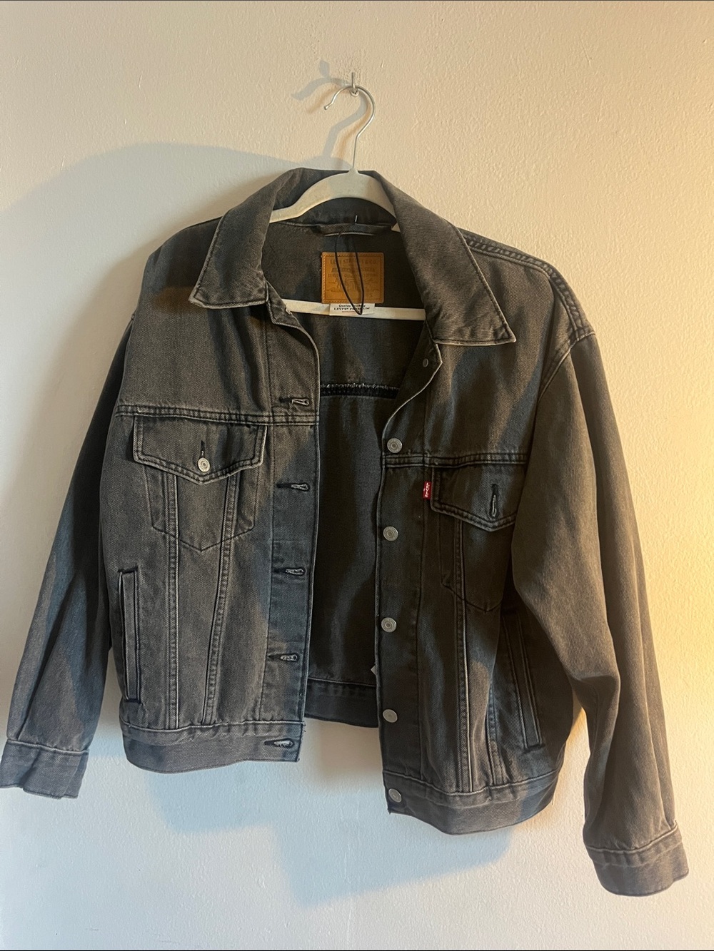 Levi's Gray Washed Denim Jacket with Leather Patch